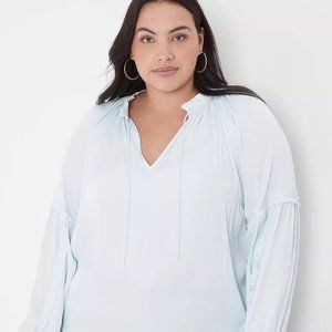 Lane Bryant Bridgerton Blue Long-Sleeve Ruffle Split-Neck Top NWT